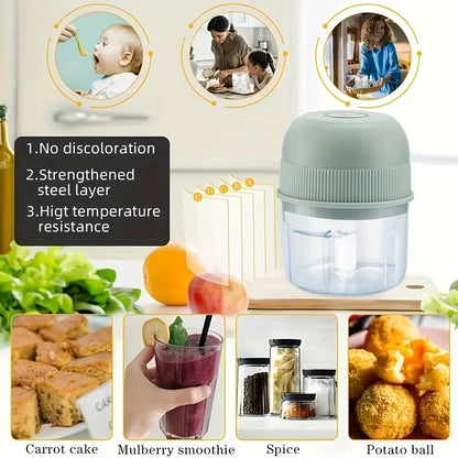 Mini processador elétrico portátil USB de 260ml para alho, triturador de alho com 2 lâminas, moedor de carne elétrico, picador de vegetais pequeno utensílio de cozinha
