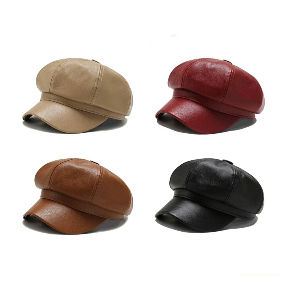 Chapéu Octagonal de Couro para Outono e Inverno Estilo Britânico Retrô Casual Boina Feminina Fofa da Moda Versátil