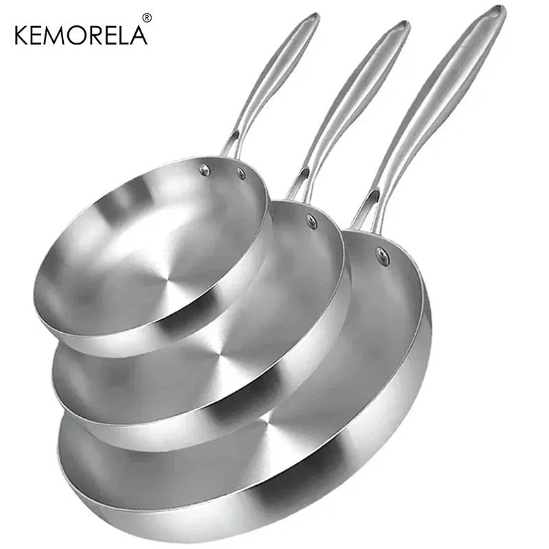 2/3 PEÇAS Frigideira 22/24/26/28CM Aço Inoxidável 304 Panela Wok 2MM de Espessura 5 Camadas de Aço Panelas Antiaderentes de Grau Alimentício para Cozinhar