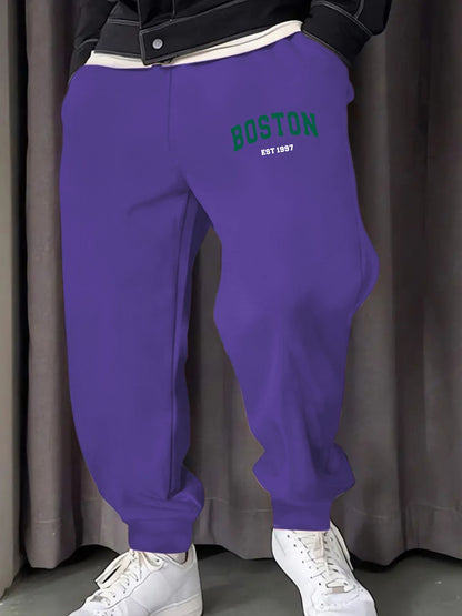 Boston Letter Simple Printing Male Sweatpants Soft Warm Britches Autumn Street Long Pants Hip Hop Fashion All-Match Trousers