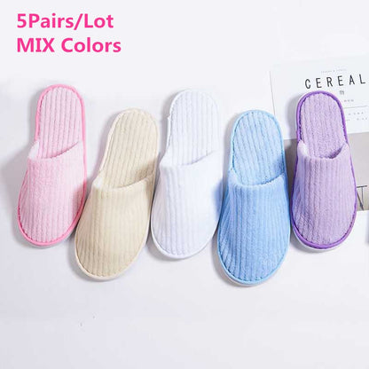 5 Pairs/Lot Mix Colors Men Women Disposable Hotel Slippers Cotton Slides Home Travel SPA Slipper Hospitality Cheap Footwear