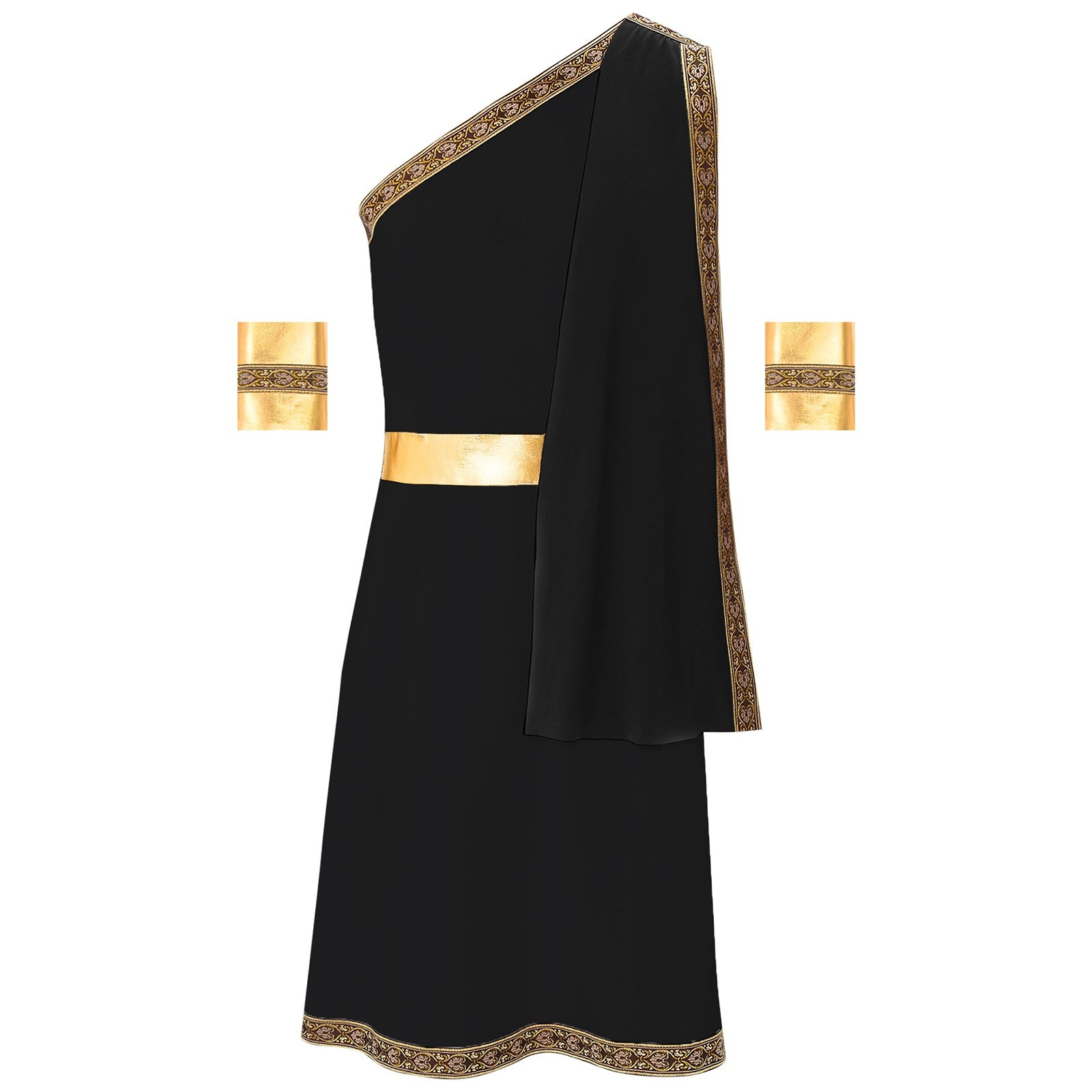 Mens Ancient Greek Toga Roman King Prince Cosplay Costume Halloween One Shoulder Embroidered Robe Dress Theme Party Outfits