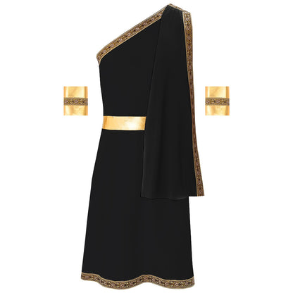 Mens Ancient Greek Toga Roman King Prince Cosplay Costume Halloween One Shoulder Embroidered Robe Dress Theme Party Outfits