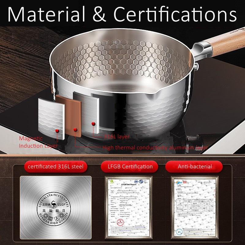 Certificação LFGB Aço Inoxidável 316L Cozinha Japonesa Panela Leve 99,9% Antibacteriana Panela Yukihira Panela de Leite