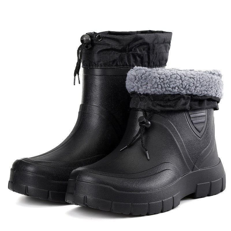 2024 Versátil Botas de Chuva Masculinas Impermeáveis para Exterior Leves Sapatos de Veludo Moda Bota Curta Conforto Casual Masculino Sapatos de Água