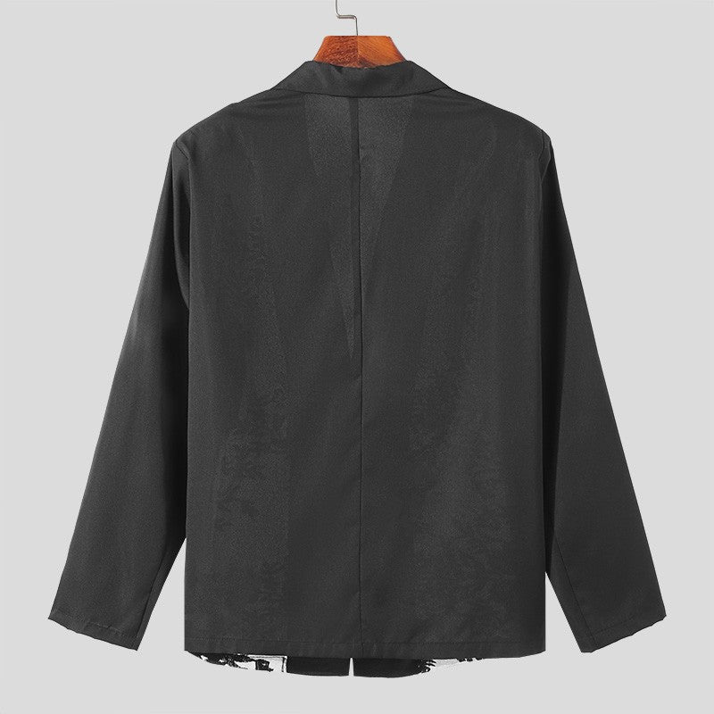 INCERUN Men Blazer Mesh Patchwork Lace Transparent Lapel Long Sleeve Casual Suits Men Streetwear 2024 One Button Fashion Coats