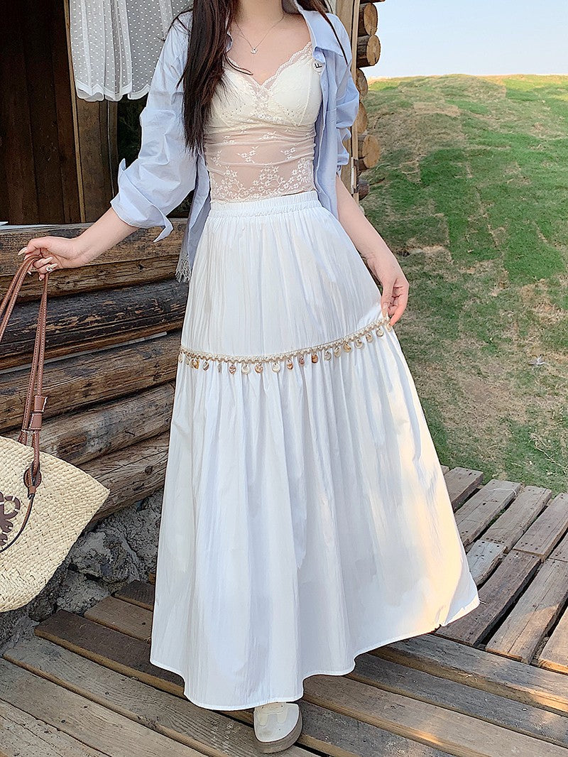 Casual High Waist Chic Pleated Skirts Korean Fashion bohemian dress Basics A-line Plus Size Clothing