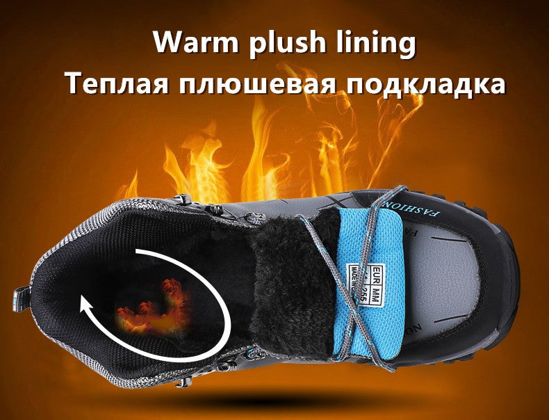 Botas de Neve Masculinas de Inverno Impermeáveis de Couro Tênis Super Quentes Botas Masculinas Botas de Caminhada ao Ar Livre Sapatos de Trabalho Tamanho 39-47
