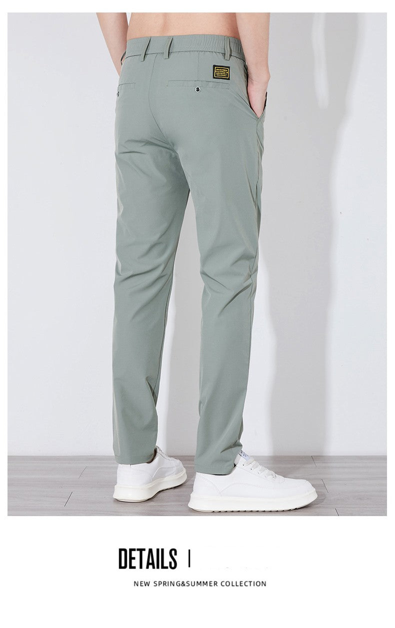 Summer Silk Stretch Smooth Trousers Men Business Elastic Waist Korean Classic Thin Cool Black Gray Casual Suit Pants Male Brand