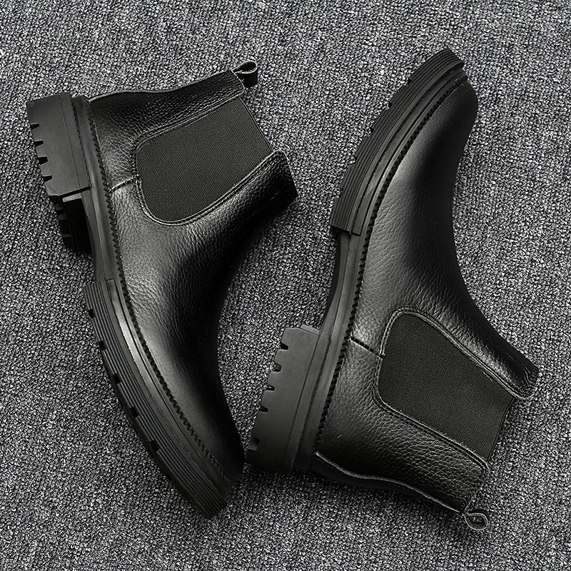 Genuine Leather Mens Chelsea Boots Slip on Male Casual Footwear All-match High Quality Ankle Boots Vintage Style Business Botas
