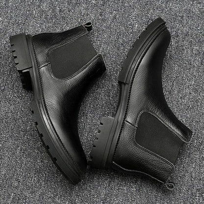 Genuine Leather Mens Chelsea Boots Slip on Male Casual Footwear All-match High Quality Ankle Boots Vintage Style Business Botas