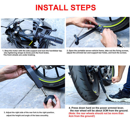 Cavalete de roda que economiza trabalho para motocicletas, suporte de roda universal, levantador de roda, suporte lateral, elevador de quadro do braço oscilante para Harley para Honda