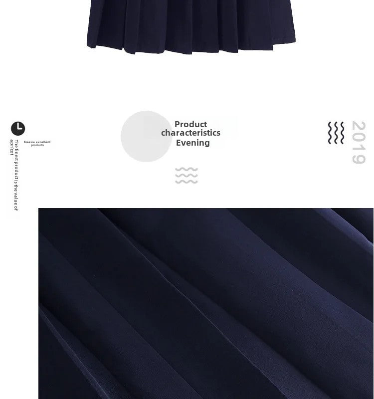 Spring Hot Sale Of The Season Women's Basic JK Uniform Skirt A- Line Elastic Waist Dark Blue Pleated Skirt College Style Half-le