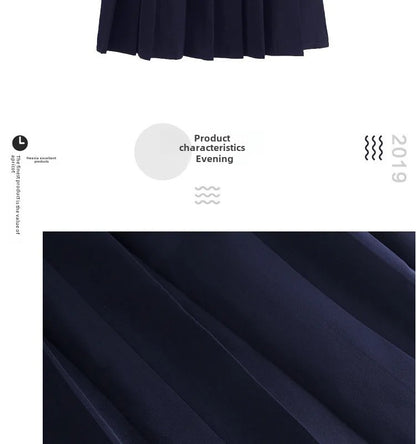 Spring Hot Sale Of The Season Women's Basic JK Uniform Skirt A- Line Elastic Waist Dark Blue Pleated Skirt College Style Half-le