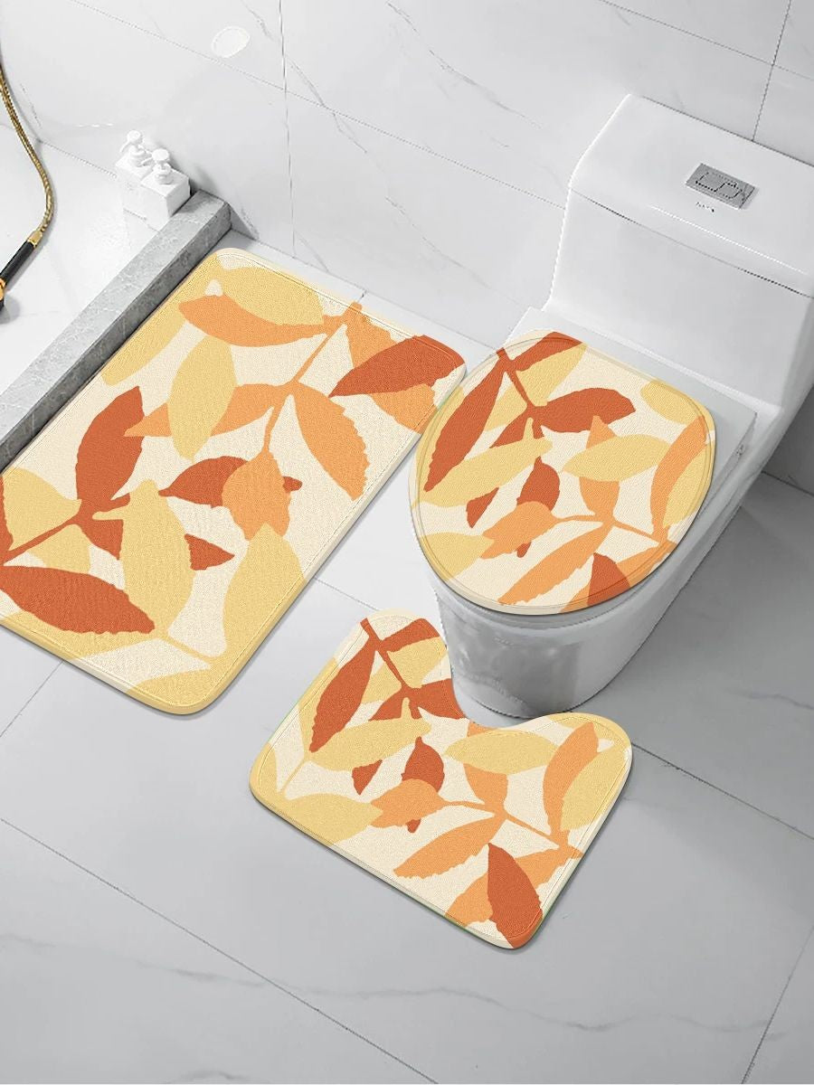 Autumn Leaf Pattern Anti - slip Bathroom Mat (Single Piece/3 - Piece Set), Adding Warmth to Your Bathroom Space