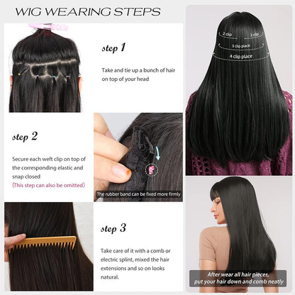 Peruca Sintética de 14 Polegadas com Quatro Peças Extensão de Cabelo Liso Peruca com Presilha Estilo BB Adequada para Mulheres Natal Ano Novo Carnaval Música
