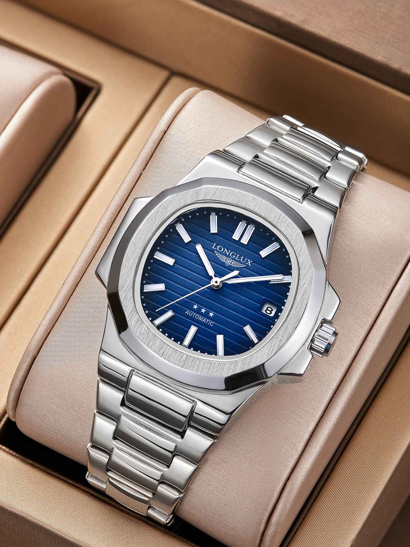 Men automatic watch business date mechanical watches waterproof stainless steel luminous luxury mens watch boyfriend gift
