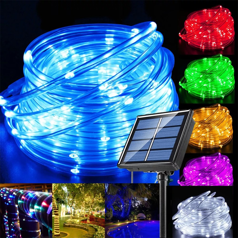 7m/12m/22m/32m Garland Tube Strip Lights Outdoor Waterproof Led Solar Rope String Light for Garden Christmas Camping Decoration