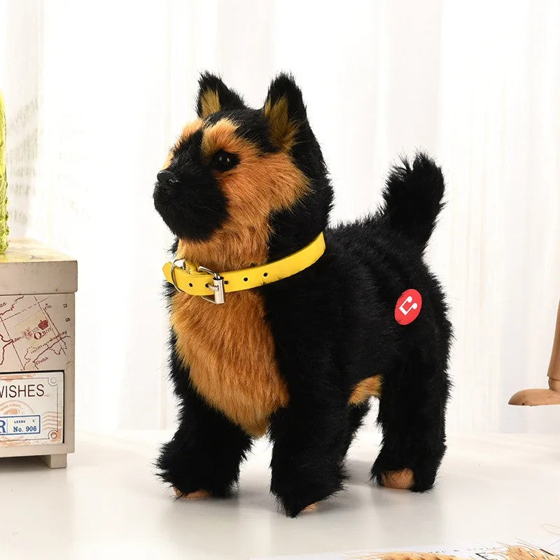 Novo brinquedo de simulação de cachorro elétrico com controle de voz, que anda, acena a cabeça, toca música e é um robô de pelúcia para crianças.
