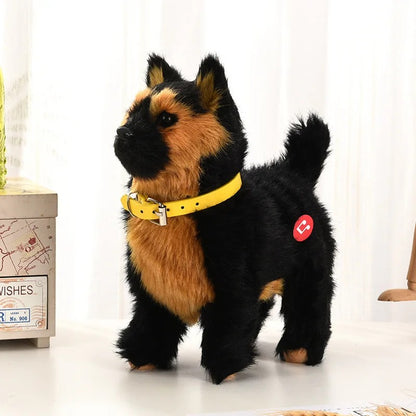 Novo brinquedo de simulação de cachorro elétrico com controle de voz, que anda, acena a cabeça, toca música e é um robô de pelúcia para crianças.