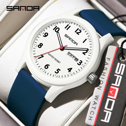 SANDA 3263 Fashion Casual Men Watch Silicone Strap Waterproof Luminous Clock Unisex Wristwatch Date Week Sport Man Watches