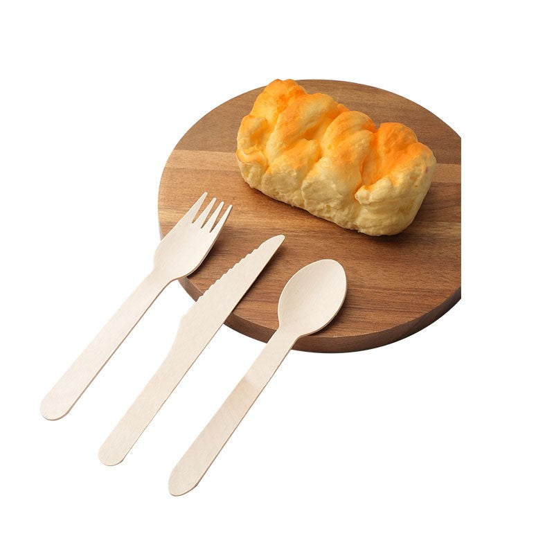 20pcs Disposable Wooden Cutlery Combo(Fork Knife Spoon Paper Napkin) Portable Party Camping Biodegradable Wooden Tableware Set