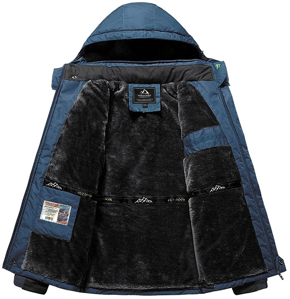 Jaqueta Masculina Impermeável TACVASEN de Inverno Pesada Forrada com Lã, Jaquetas de Esqui e Snowboard, Casacos Corta-Vento com Capuz Removível