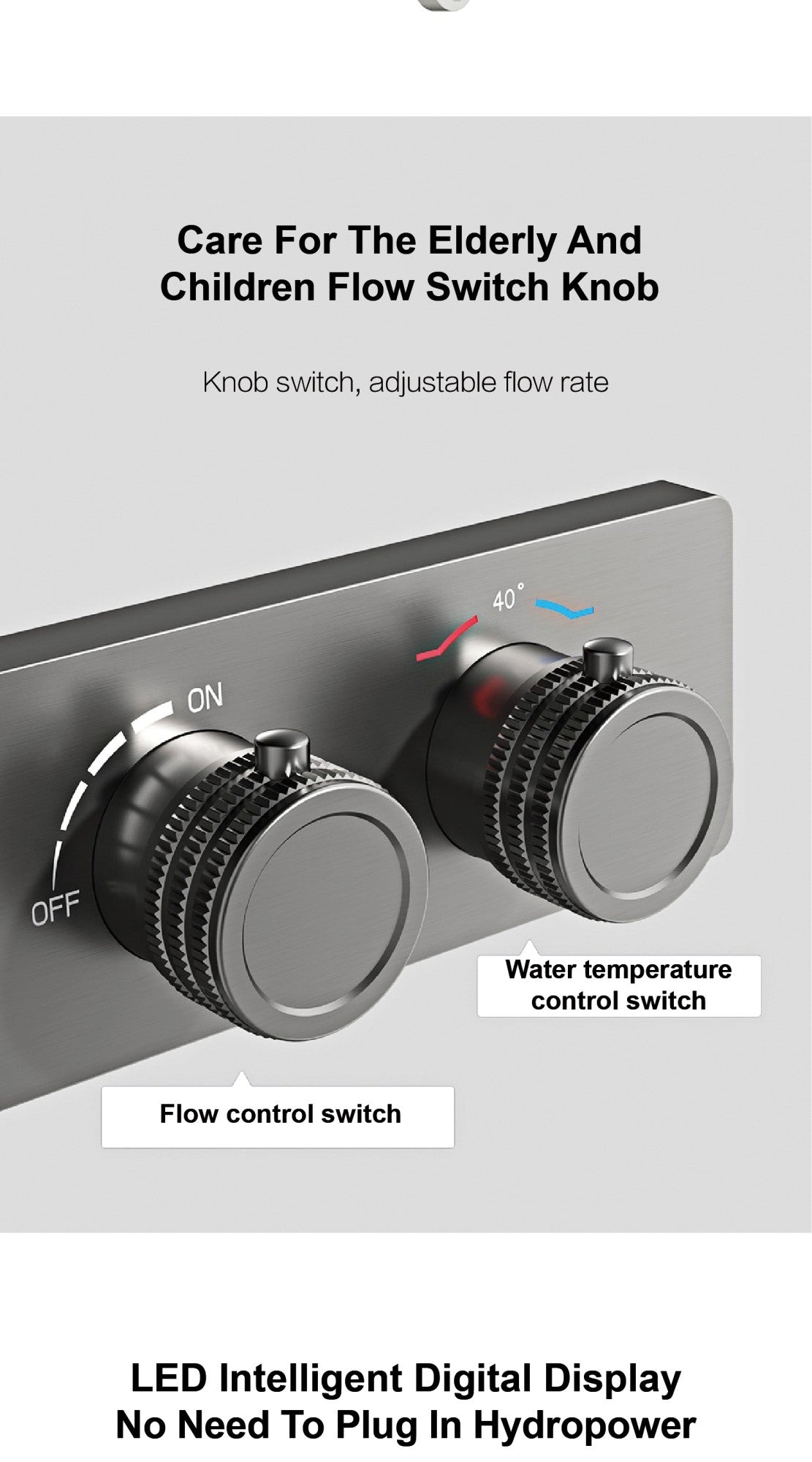 Sistema de chuveiro de teto luxuoso em latão cinza escuro com temperatura constante e display digital LED de água quente e fria, torneira de banheiro embutida