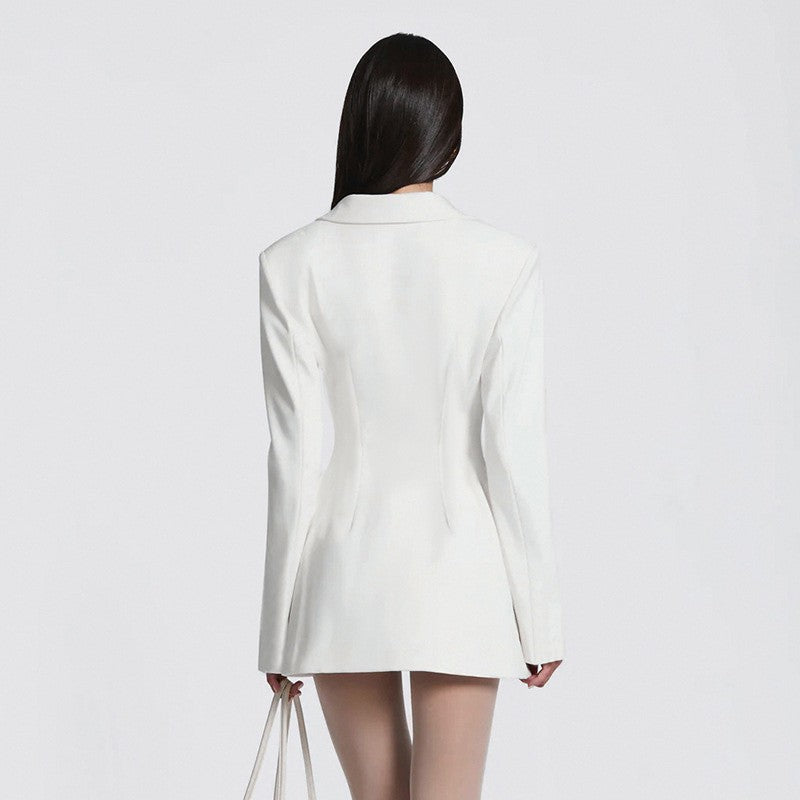 Mozision Deep V Neck Long Sleeve Sexy Mini Blazer Dress Women Elegant Double-breasted High Waist Club Party Blazers Dress