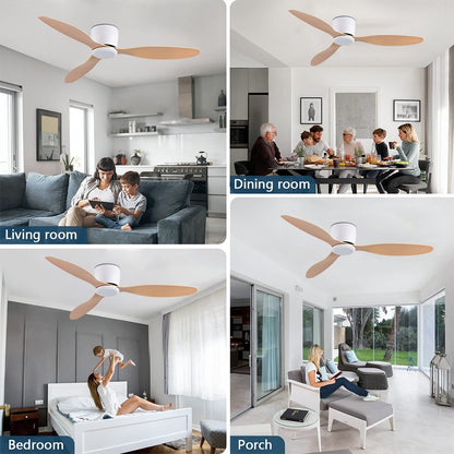 Ceiling Fan Low Floor DC Motor Electric Fan Remote Control Large Household Fan Without Light for Living Room Bedroom