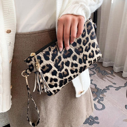 Women Clutch Bag Leopard Print Long Wallets Female Fashion Design PU Leather Wallet Messenger Bag Ladies Elegant Handbag NEW