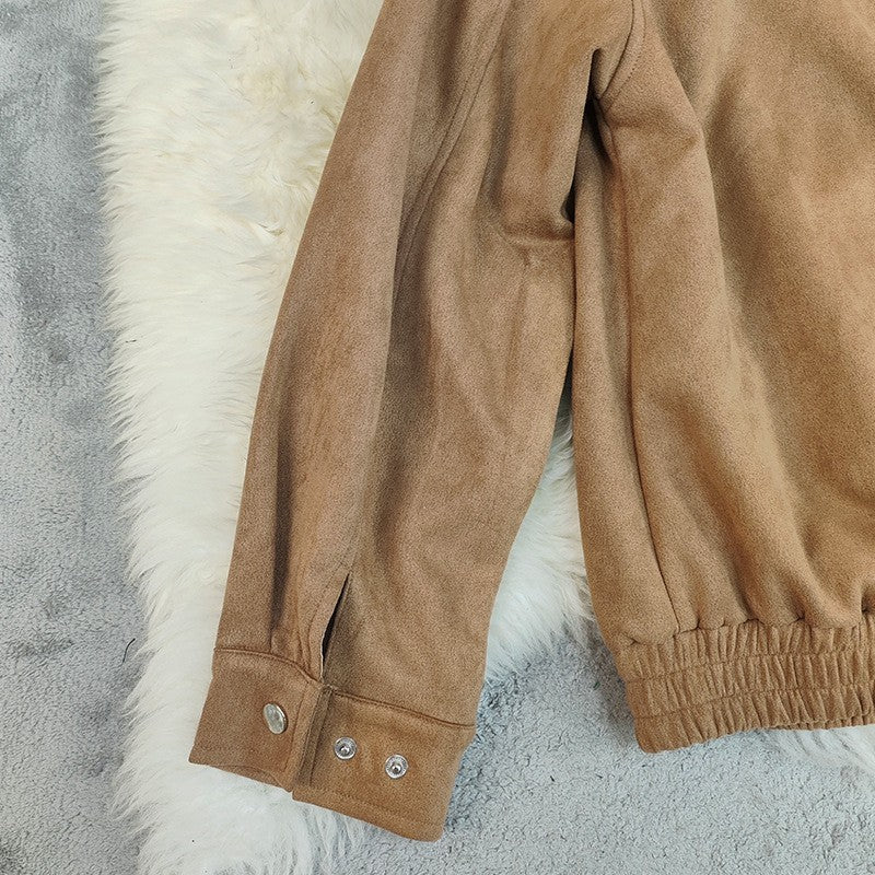 2025 Autumn Fashion Casual Solid Suede Jackets Women Street Stand Collar Full Sleeve Zippers Loose Coats Female  Jacke