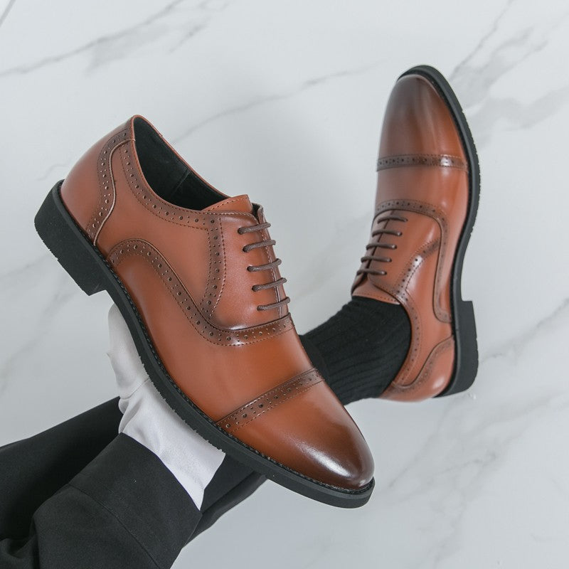 Men Oxford Shoes PU Solid Color Low Heel Classic Blok Carving Men Shoes Size 38-46