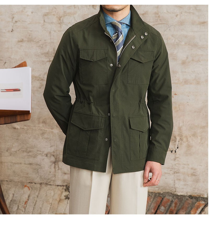 Three Spring and Summer Light Vertical Collar Waist Half Hanging M65 British Jacket Men's Retro Hunting Wear Waterproof Jacket