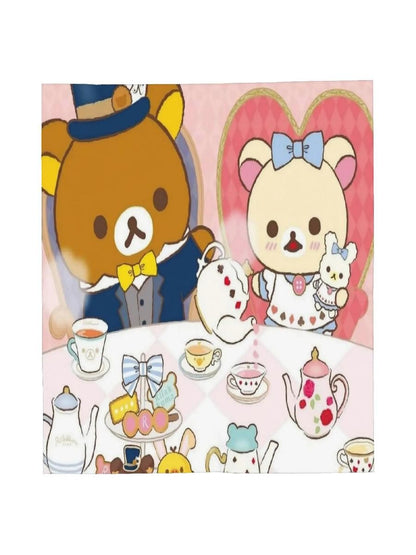 Rilakkuma  Korilakkuma Tea Time Flannel Throw Blanket  Super Warm Plush Quilt for Bedding  Couch