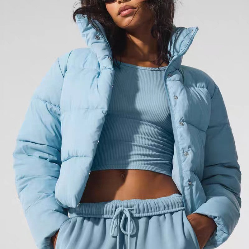 Stand-up Collar Sport Puff Parkas Women Loose Cotton Puffer Short Coat Outdoors Winter Classic Thicken Warm Cotton-padded Jacket