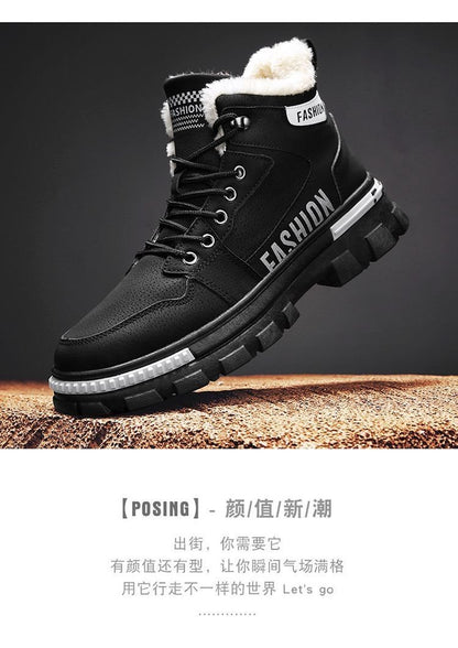 Men Snow Boots  Winter Anti Slip Plush Indoor Warm Cold Proof Snow Boots High Top Platform Lace Up Outdoor Sport Work Boots