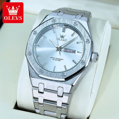 OLEVS Men's Watches Luxury Fashion Fine Steel Original Quartz Wristwatch for Man Waterproof Luminous Date Week Trend Dress 3726