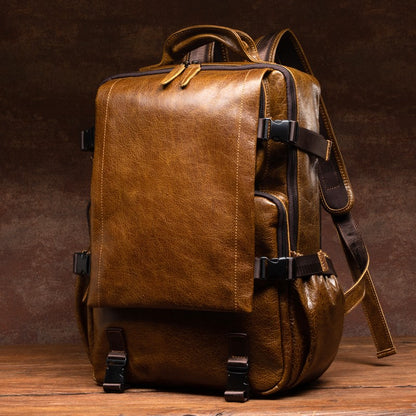 Retro cowhide backpack men and women trend outdoor travel bag leather business computer backpack large capacity