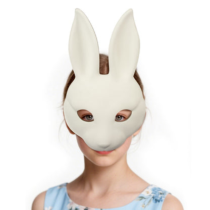 Halloween DIY White Rabbit Mask PU Leather Rabbit Mask Cosplay Costume Props Party Masquerade Performance Props