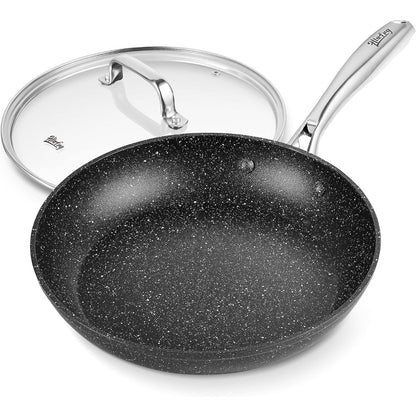 8 Inch Nonstick Frying Pan with Lid, Marble Skillet, Stone-Derived Coating,APEO & PFOA Free, with Heat-Resistant Handle