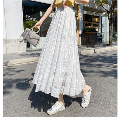 Plus Size plus Size Lace Hollow out f Skirt mid Waist Long Sle Fairy Skirt A-Line Umbrella Skirt Trendy Women's Clothing