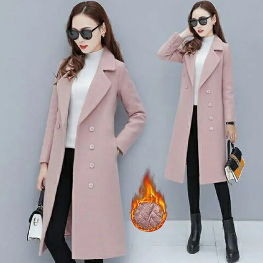 Medium-Length Women's Woolen Jacket Spring Autumn Winter Warm Simple Long Sleeve Overcoat Long Style For All Seasons