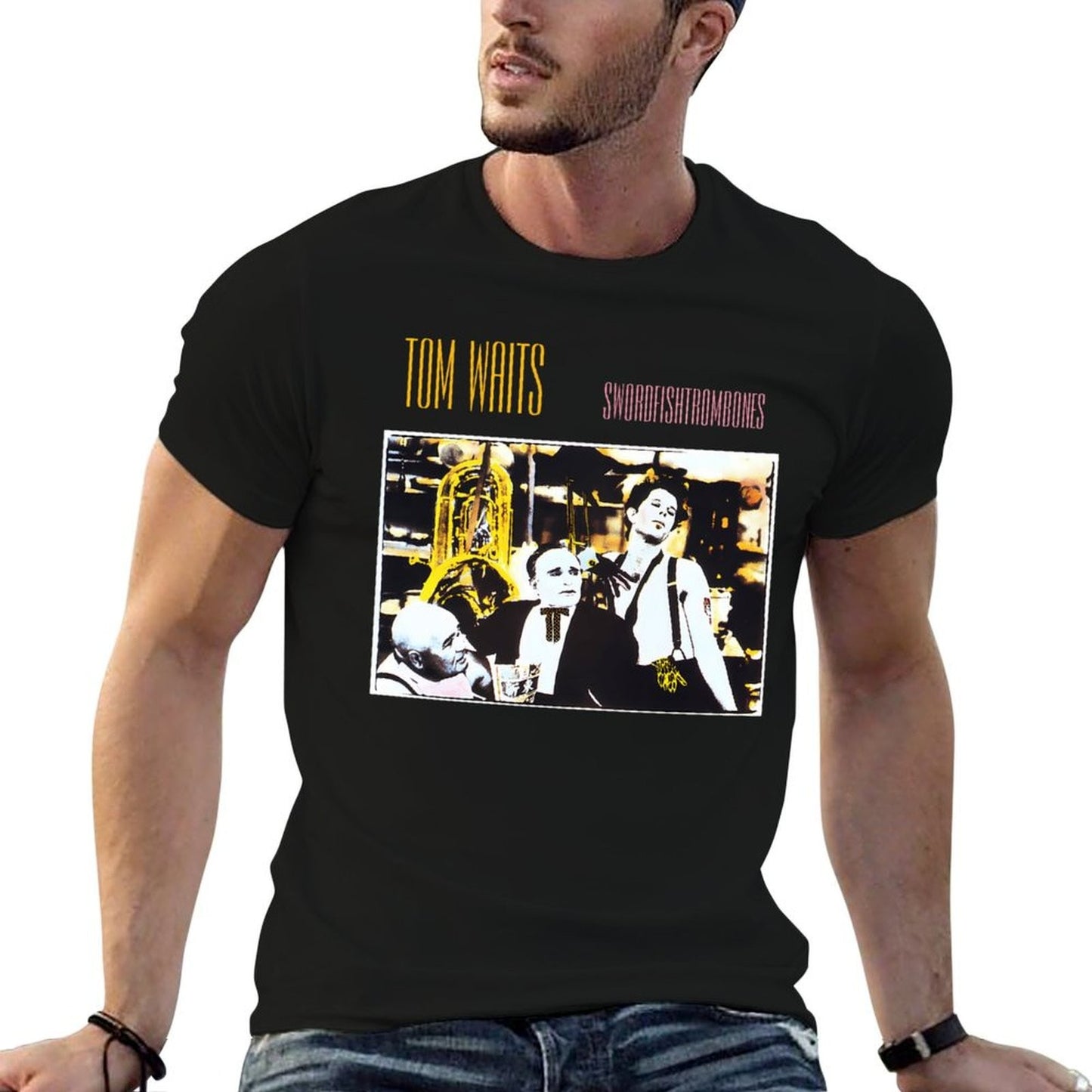 Swordfishtrombones Tom Waits T-Shirt black cotton t-shirt plain for man package t shirts for man cotton soft
