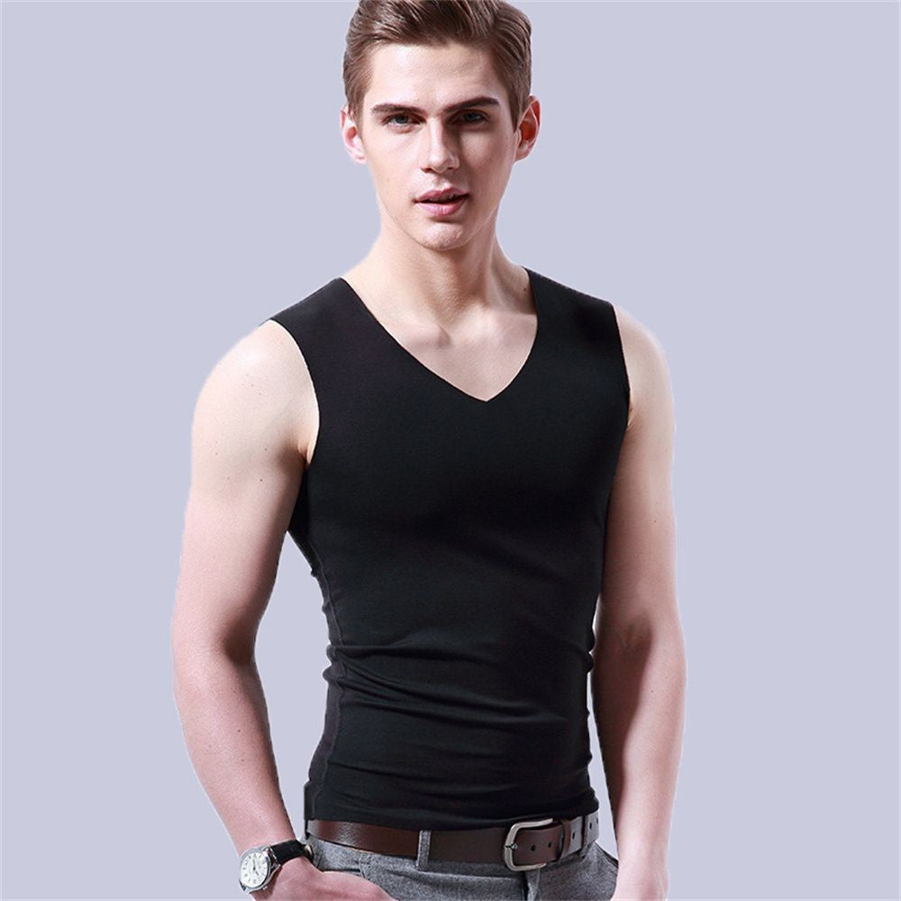Casual Fashion Stretch Tight Slim Solid Undershirt Ice Silk Seamless Men's Tank Tops