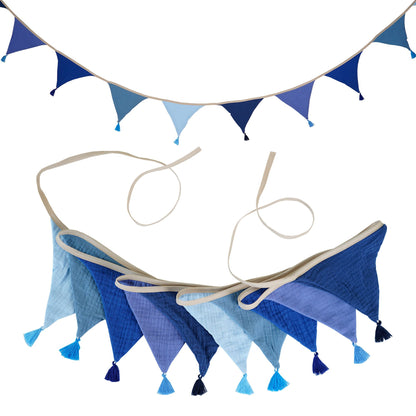 2.6M/8.5FT Nursery Fabric Bunting 10 Triangle Pennant Flags With Tassels Party Decor Banner Home Baby Shower Carnival Garland