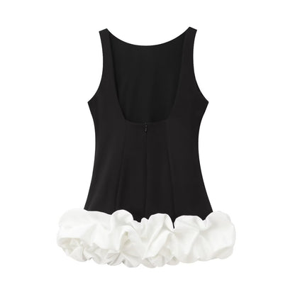 TFMLN Fashion Women Ruffle Pleated Dress Slim O-neck Sleeveless Backless Dresses Female 2025 Party Club Lady Vestidos