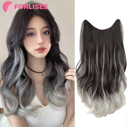 FORLISEE Cabelo Sintético Cacheado Longo com Gradiente Peruca Paris Pintada com Volume de Cabelo Aumentado e Apliques de Cabelo Fofos