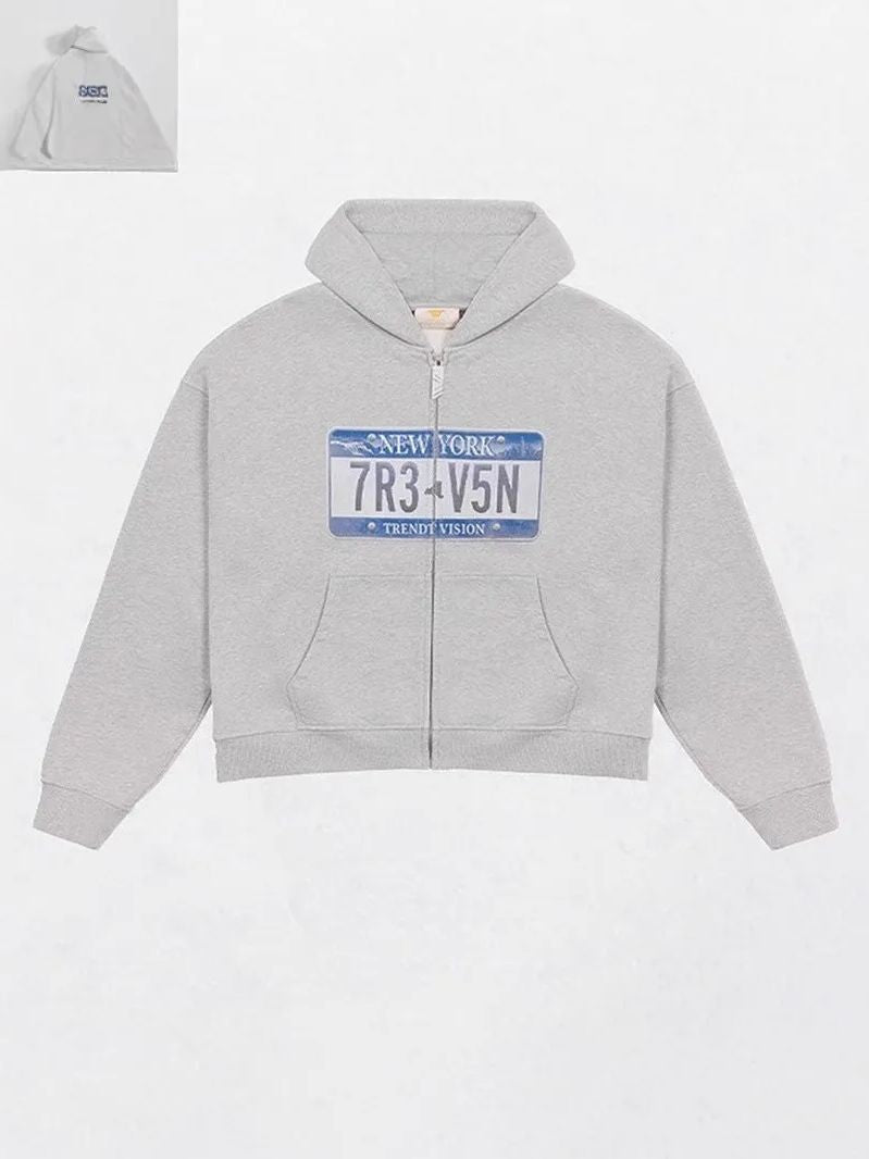 Cross border European and American e-commerce men's printed zipper sweatshirt long sleeved pullover hooded retro jacket street t