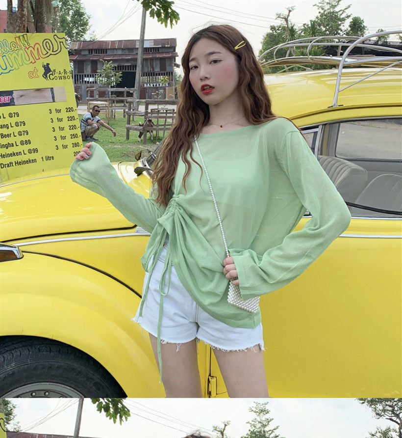 Women's 2025 Women's Summer New Beach Long sleeved Sunscreen Jacket Loose Hoodie Drawstring Upward Shirt